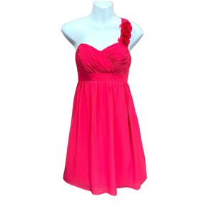Alfred Angelo cerise pink red chiffon rosette one shoulder mini prom dress Sz 2